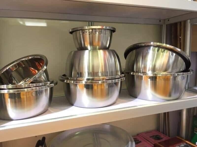 BỘ THAU INOX 304 - 4 THAU - 1 RỔ